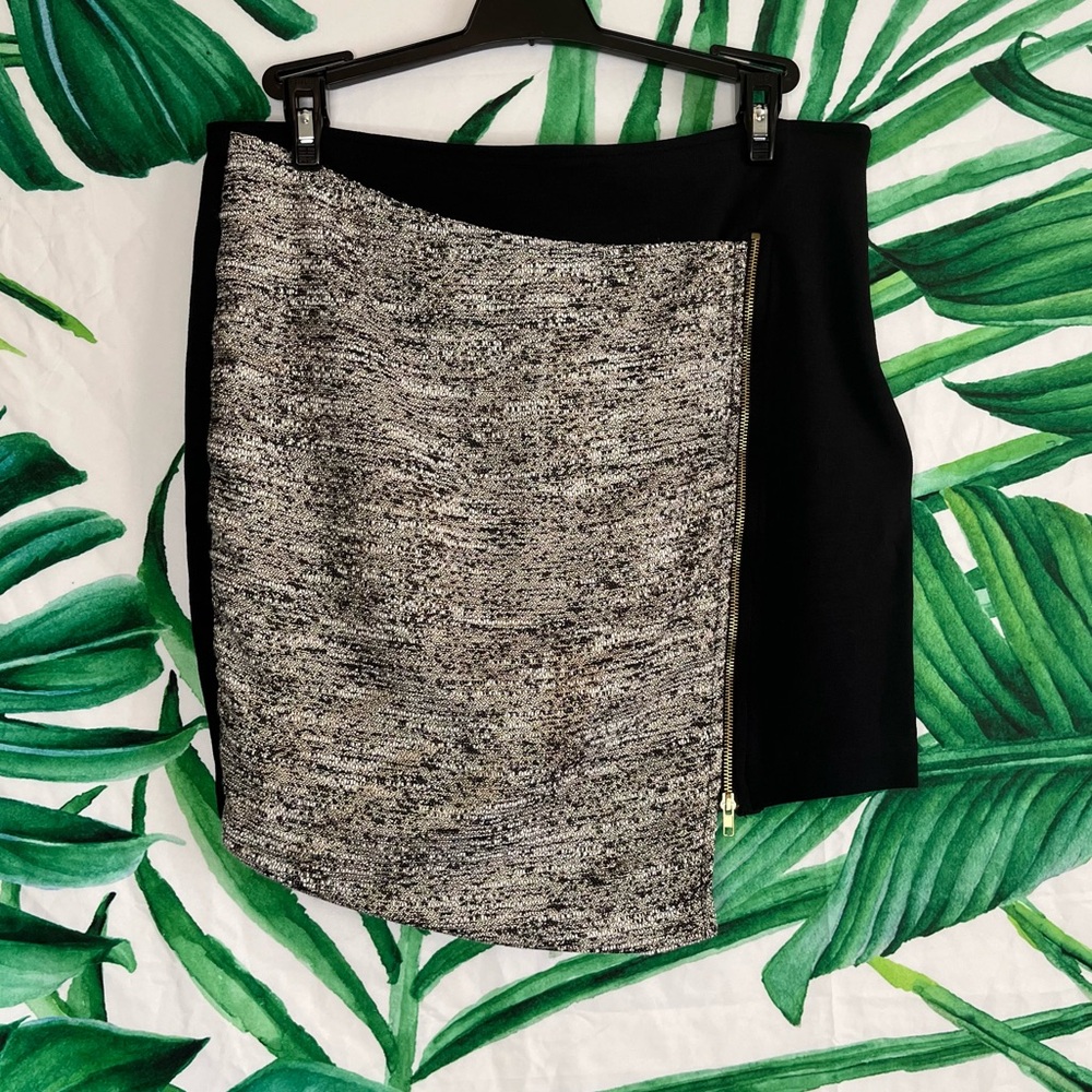 Potters Pot Small Black Silver Grey Zip Front Asymmetric Mini Party Club Skirt